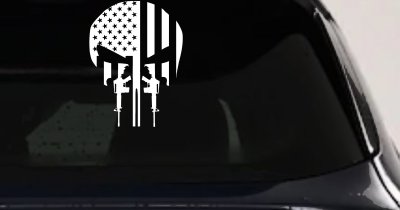 Punisher Skull US American Flag Vertical AR15 AR 15 Teeth  Military Car or Truck Window Vinyl Decal Sticker