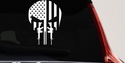 Punisher Skull US American Flag Vertical AR15 AR 15 Teeth  Military Car or Truck Window Vinyl Decal Sticker