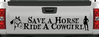 Save a Horse Ride a Cowgirl Western Rodeo Farm Ranch Car or Truck Window Vinyl Decal Sticker (Black)