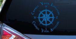 Change Your Latitude Change Your Attitude with Rose Compass Car or Truck Window Decal Sticker (Sky Blue)