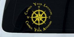 Change Your Latitude Change Your Attitude with Rose Compass Car or Truck Window Decal Sticker (Yellow)