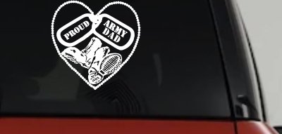 Proud Army Dad Dog Tags Heart Combat Boots Military Car or Truck Window Vinyl Decal Sticker