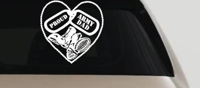 Proud Army Dad Dog Tags Heart Combat Boots Military Car or Truck Window Vinyl Decal Sticker