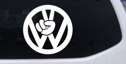 VW Volkswagen with Peace Sign Hand Car or Truck Window Decal Sticker