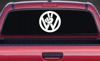 VW Volkswagen with Peace Sign Hand Car or Truck Window Decal Sticker