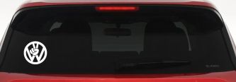 VW Volkswagen with Peace Sign Hand Car or Truck Window Decal Sticker (White)