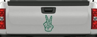 Skeleton Hand Peace Sign Car or Truck Window Decal Sticker (Dark Green)