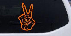 Skeleton Hand Peace Sign Car or Truck Window Decal Sticker (Orange)