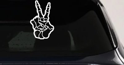 Skeleton Hand Peace Sign Car or Truck Window Vinyl Decal Sticker