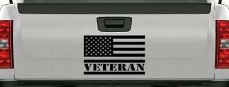 US American USA United States Flag Veteran Military Car or Truck Window Decal Sticker (Black)