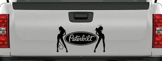 Peterbilt With  Mudflap Angel Devil Good and Bad Girls Car or Truck Window Decal Sticker (Black)