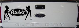 Peterbilt With  Mudflap Angel Devil Good and Bad Girls Car or Truck Window Decal Sticker (Black)