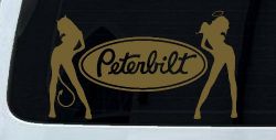 Peterbilt With  Mudflap Angel Devil Good and Bad Girls Car or Truck Window Decal Sticker (Gold)