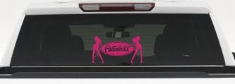 Peterbilt With  Mudflap Angel Devil Good and Bad Girls Car or Truck Window Decal Sticker (Hot Pink)