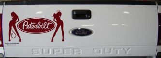 Peterbilt With  Mudflap Angel Devil Good and Bad Girls Car or Truck Window Decal Sticker (Purple Red)