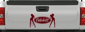 Peterbilt With  Mudflap Angel Devil Good and Bad Girls Car or Truck Window Decal Sticker (Purple Red)