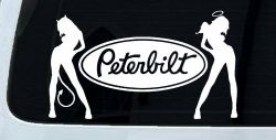 Peterbilt With  Mudflap Angel Devil Good and Bad Girls Car or Truck Window Decal Sticker