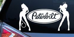 Peterbilt With  Mudflap Angel Devil Good and Bad Girls Car or Truck Window Decal Sticker
