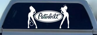Peterbilt With  Mudflap Angel Devil Good and Bad Girls Car or Truck Window Decal Sticker