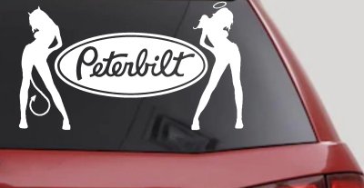 Peterbilt With  Mudflap Angel Devil Good and Bad Girls Car or Truck Window Vinyl Decal Sticker