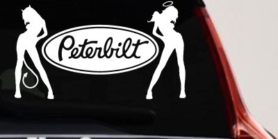 Peterbilt With  Mudflap Angel Devil Good and Bad Girls Car or Truck Window Vinyl Decal Sticker