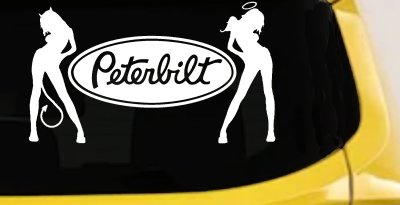 Peterbilt With  Mudflap Angel Devil Good and Bad Girls Car or Truck Window Vinyl Decal Sticker