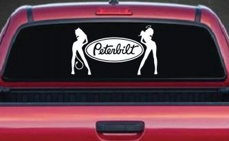 Peterbilt With  Mudflap Angel Devil Good and Bad Girls Car or Truck Window Decal Sticker