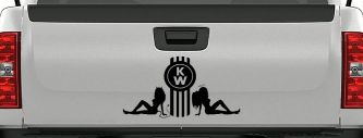 Kenworth KW with Mudflap Angel and Devil Good and Bad Girls Car or Truck Window Decal Sticker (Black)