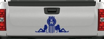 Kenworth KW with Mudflap Angel and Devil Good and Bad Girls Car or Truck Window Decal Sticker (Navy)