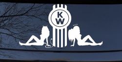 Kenworth KW with Mudflap Angel and Devil Good and Bad Girls Car or Truck Window Decal Sticker