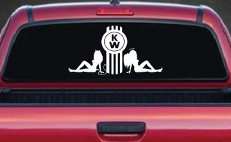 Kenworth KW with Mudflap Angel and Devil Good and Bad Girls Car or Truck Window Decal Sticker
