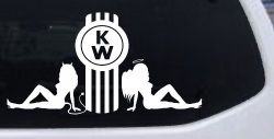 Kenworth KW with Mudflap Angel and Devil Good and Bad Girls Car or Truck Window Decal Sticker