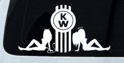 Kenworth KW with Mudflap Angel and Devil Good and Bad Girls Car or Truck Window Decal Sticker