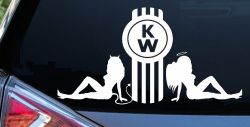 Kenworth KW with Mudflap Angel and Devil Good and Bad Girls Car or Truck Window Decal Sticker