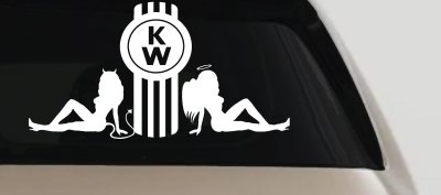 Kenworth KW with Mudflap Angel and Devil Good and Bad Girls Car or Truck Window Vinyl Decal Sticker