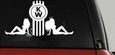 Kenworth KW with Mudflap Angel and Devil Good and Bad Girls Car or Truck Window Vinyl Decal Sticker