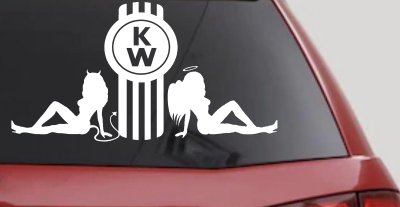Kenworth KW with Mudflap Angel and Devil Good and Bad Girls Car or Truck Window Vinyl Decal Sticker