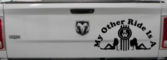 My Other ride Is A Kenworth with KW and Mudflap Good Angel and Bad Devil Twin Girls Car or Truck Window Vinyl Decal Sticker (Black)
