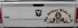 My Other ride Is A Kenworth with KW and Mudflap Good Angel and Bad Devil Twin Girls Car or Truck Window Decal Sticker (Brown)