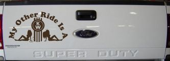My Other ride Is A Kenworth with KW and Mudflap Good Angel and Bad Devil Twin Girls Car or Truck Window Decal Sticker (Brown)