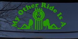 My Other ride Is A Kenworth with KW and Mudflap Good Angel and Bad Devil Twin Girls Car or Truck Window Vinyl Decal Sticker (Lime)