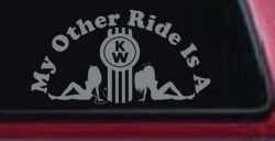 My Other ride Is A Kenworth with KW and Mudflap Good Angel and Bad Devil Twin Girls Car or Truck Window Vinyl Decal Sticker (Telegrey)