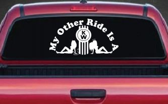 My Other ride Is A Kenworth with KW and Mudflap Good Angel and Bad Devil Twin Girls Car or Truck Window Decal Sticker