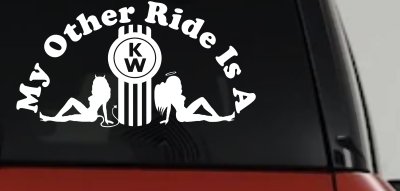 My Other ride Is A Kenworth with KW and Mudflap Good Angel and Bad Devil Twin Girls Car or Truck Window Vinyl Decal Sticker