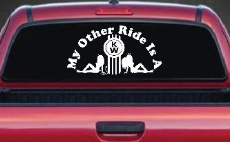 My Other ride Is A Kenworth with KW and Mudflap Good Angel and Bad Devil Twin Girls Car or Truck Window Decal Sticker