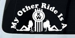 My Other ride Is A Kenworth with KW and Mudflap Good Angel and Bad Devil Twin Girls Car or Truck Window Decal Sticker
