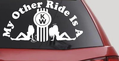 My Other ride Is A Kenworth with KW and Mudflap Good Angel and Bad Devil Twin Girls Car or Truck Window Vinyl Decal Sticker