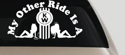 My Other ride Is A Kenworth with KW and Mudflap Good Angel and Bad Devil Twin Girls Car or Truck Window Vinyl Decal Sticker