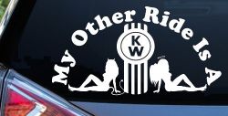 My Other ride Is A Kenworth with KW and Mudflap Good Angel and Bad Devil Twin Girls Car or Truck Window Decal Sticker