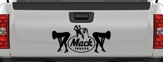 Mack Trucks Logo With Mudflap Girls Bent Over Car or Truck Window Decal Sticker (Black)